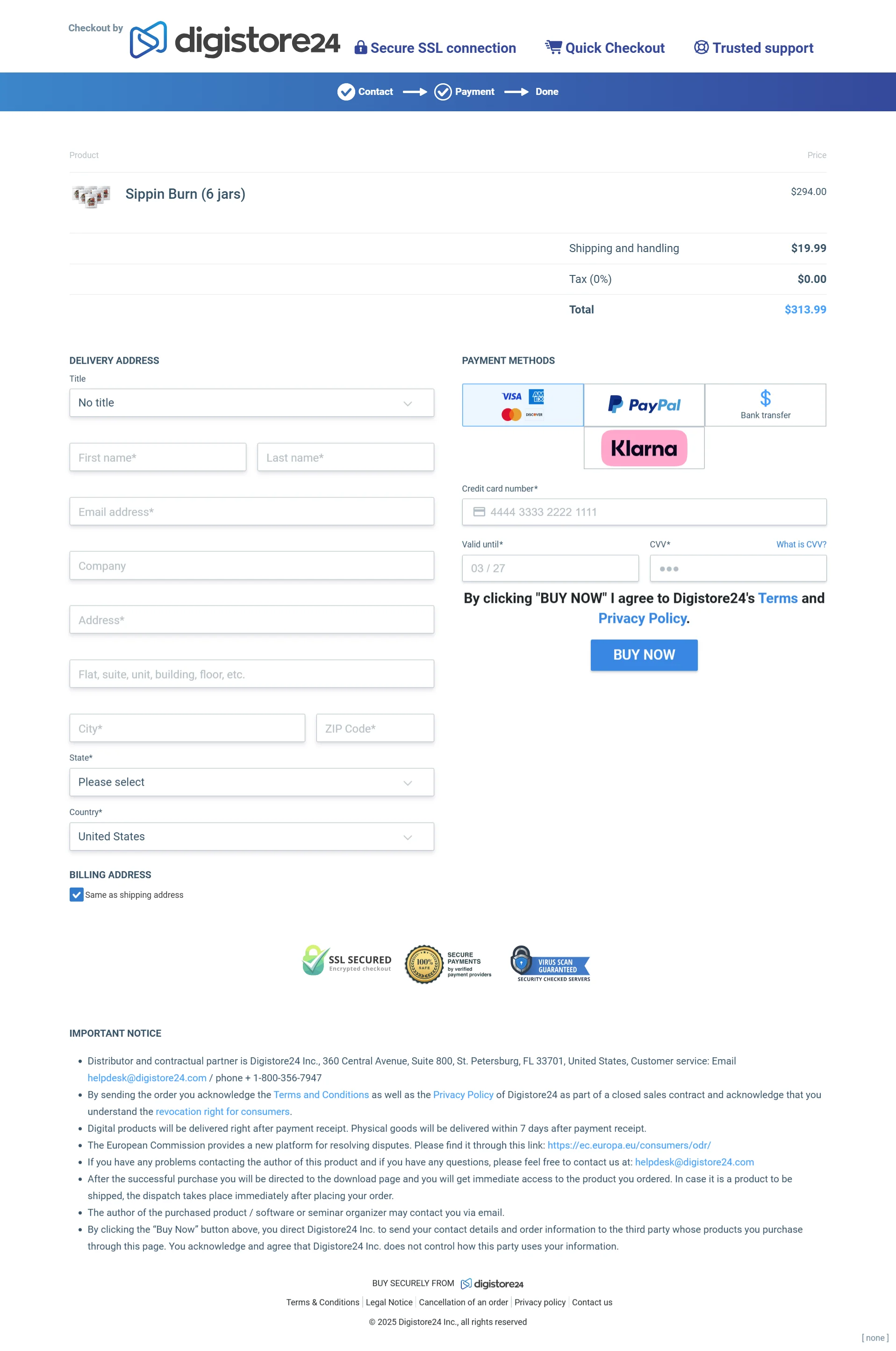 Sippin Burn order form